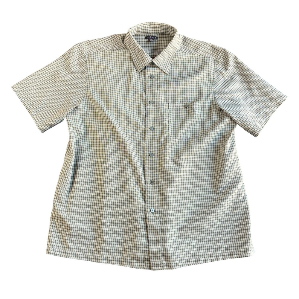 George Mens XL Short Sleeve Button Down Shirt Green Check Plaid